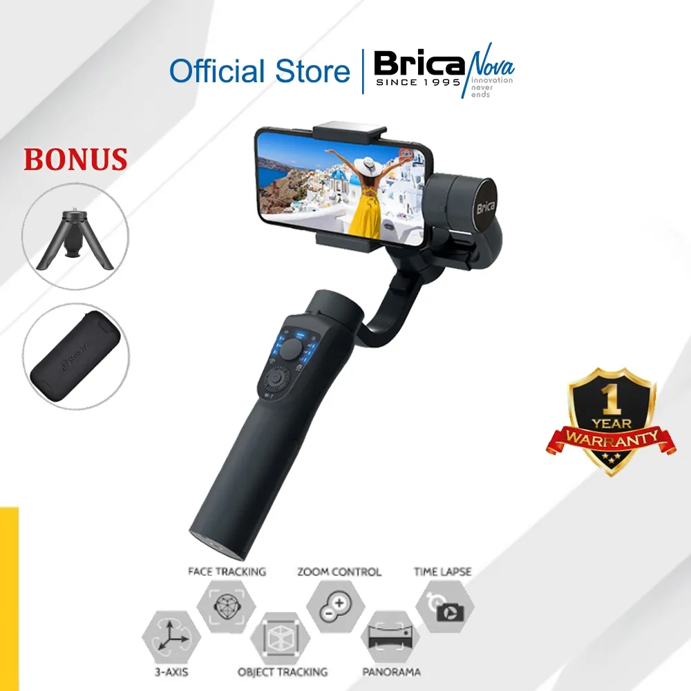 Brica B-Steady - 3 Axis Smartphone & Action Cam Gimbal - Hitam - Free Tripod Mini - BS1