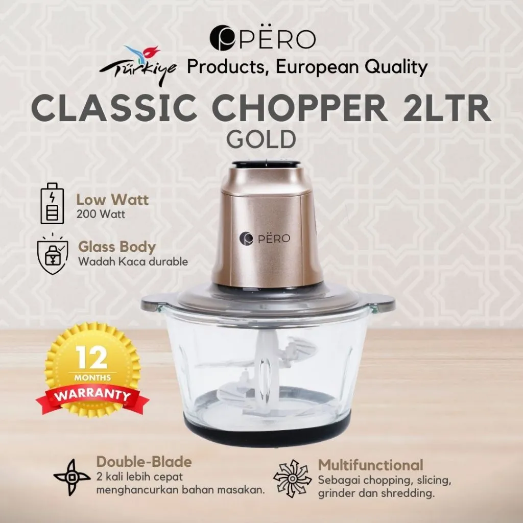 Pero Glass Chopper 2 Liter / Food Processor 200 watt / Penggiling Daging Sayur Buah Es Batu / Chopper Kaca Tebal