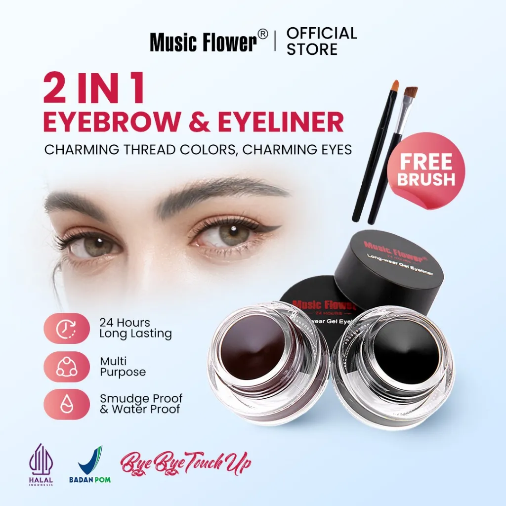 MUSIC FLOWER 2-in-1 Eyebrow & Eyeliner Gel 24H Natural Look Finish Oil Control Waterproof Smudge Proof
