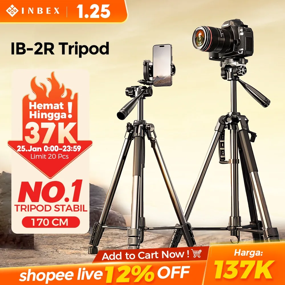 [PRO-20%OFF] INBEX IB-2R 170CM Tripod Kamera Hp Bluetooth Remote Aluminum Tripot Holder Konten Tongsis multifungsi DSLR Video Tripod