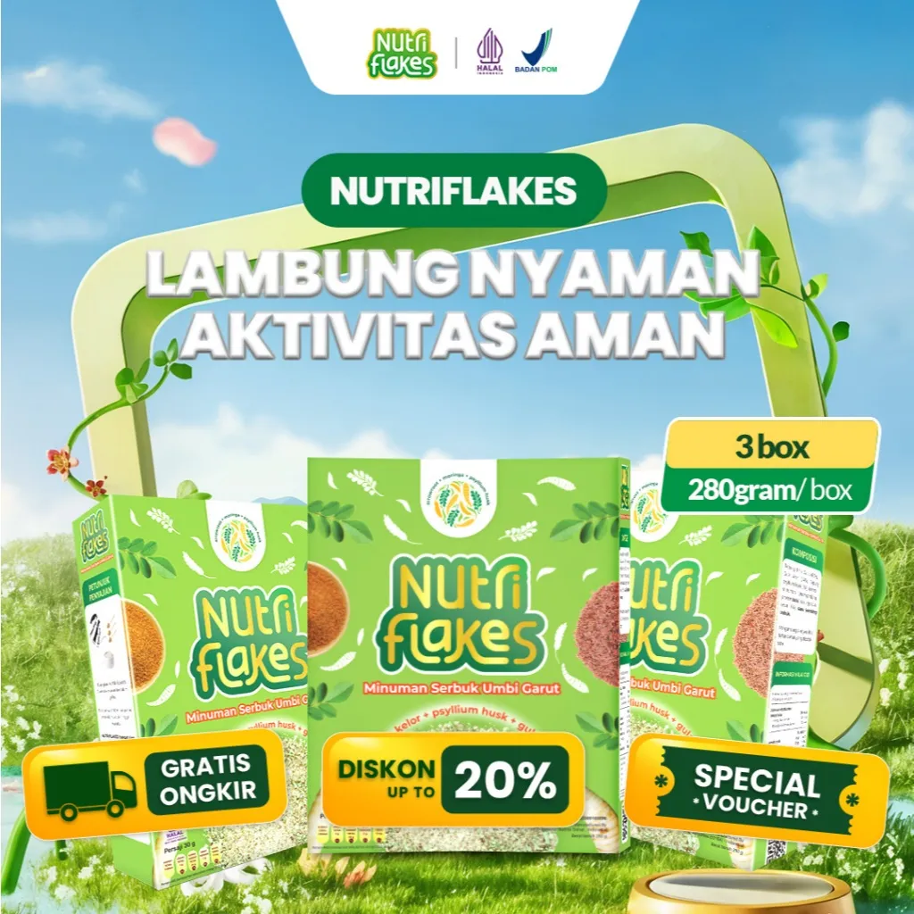 Nutriflakes Sereal Umbi Garut Ampuh Mengatasi Asam Lambung, Maag Dan Gerd 3 Box