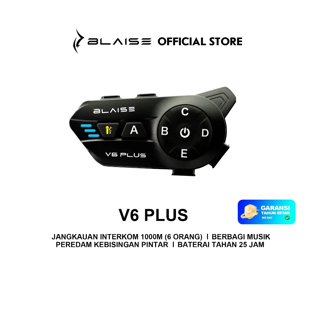 BLAISE V6 PLUS Intercom Helm Bluetooth 6 Orang 1000M Music Sharing Headset Helm Motor Garansi Resmi 1 Tahun