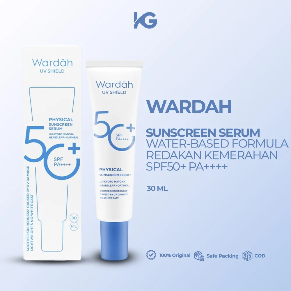 GLOW | Wardah UV Physical Sunscreen Serum SPF50+ PA++++ Wajah Kulit Sensitif No Whitecast 30ml XX389