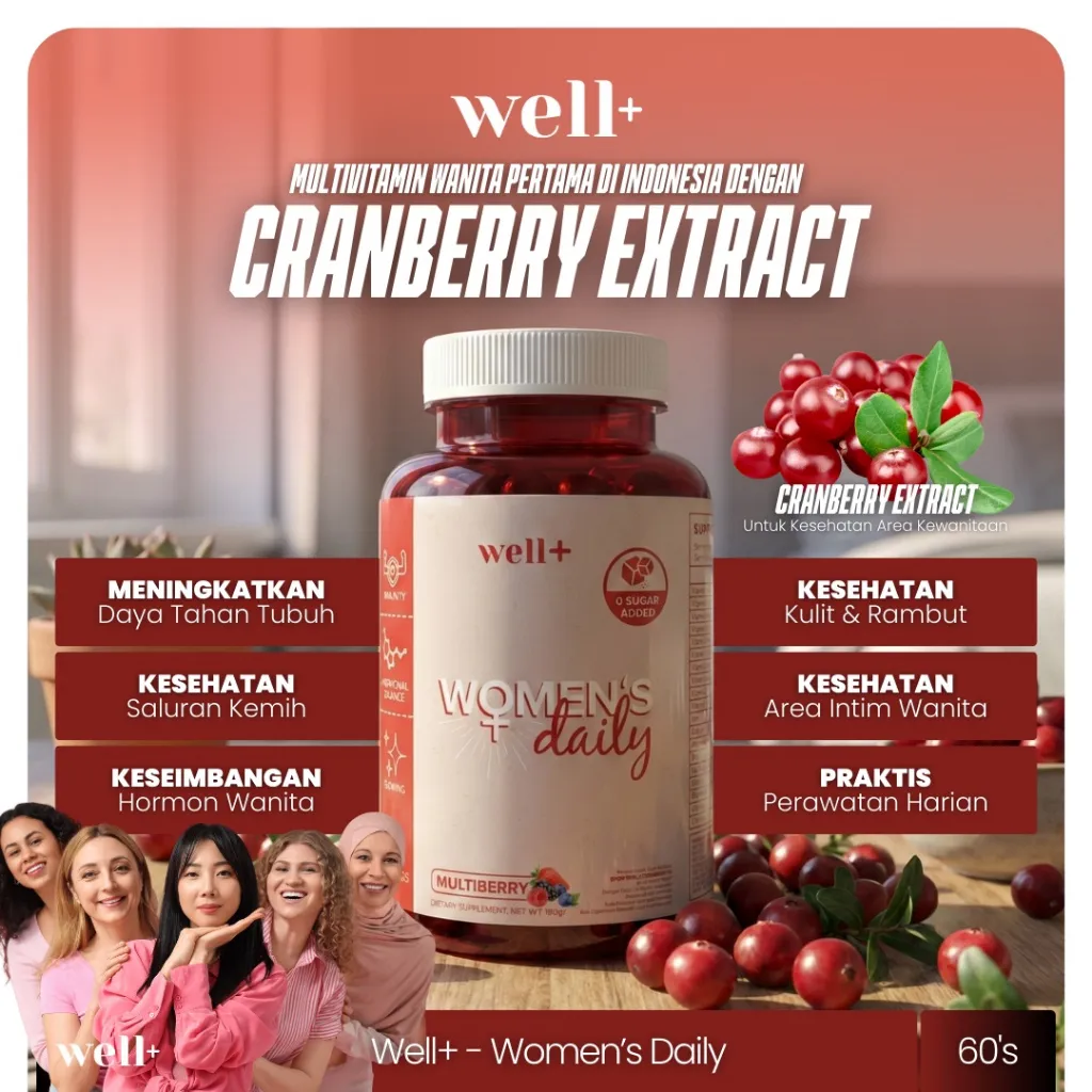 Well + WOMEN'S DAILY Multivitamin Gummy Wanita | Keseimbangan Hormon, Kulit & Energi 30 Servings