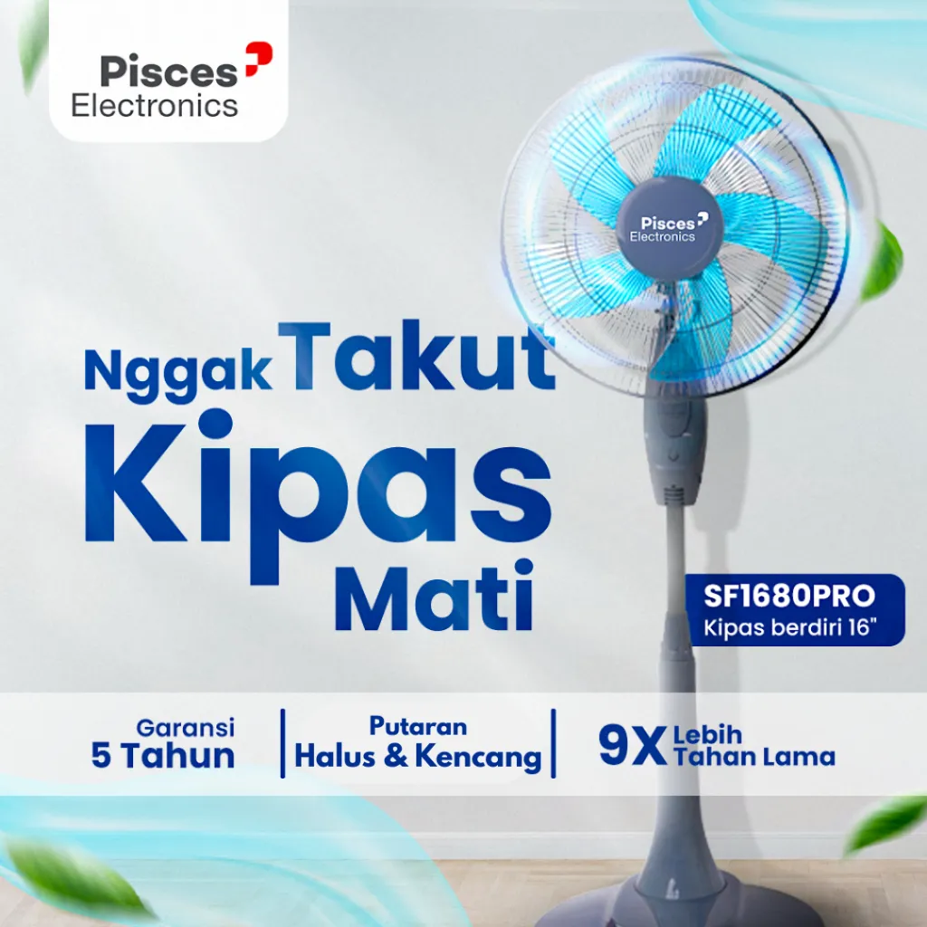 Pisces 1680PRO | Kipas Angin Berdiri Stand Fan 16" Garansi Resmi 5 Tahun dengan teknologi Bearing