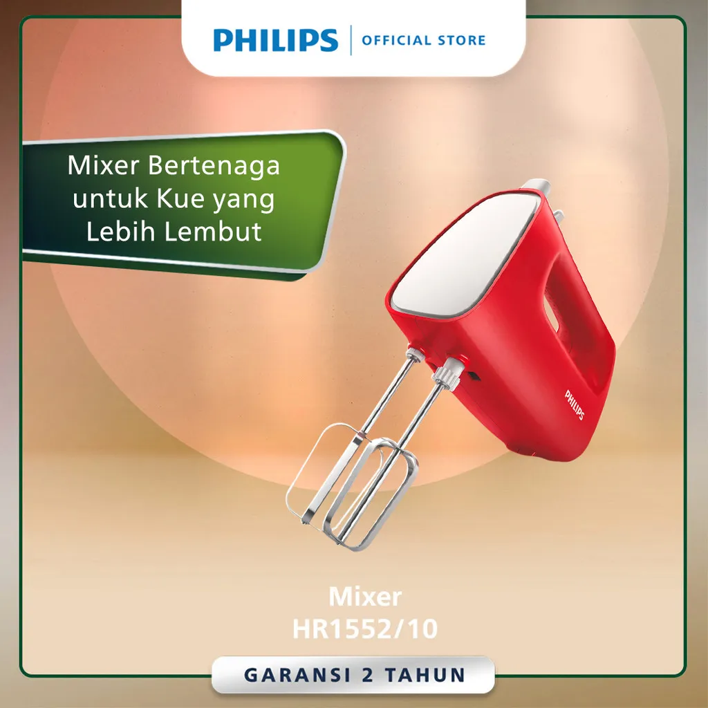 Mixer Philips -  HR1552/10 - Hand Mixer - Mikser Philips - Mixer Pencampur - Mixer Kue - Merah