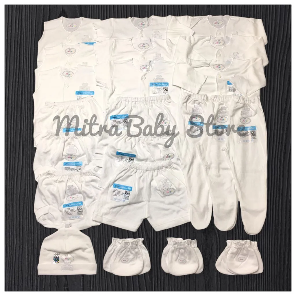 Paket Newborn MIYO Putih 0-3m (31 pcs) / Paket Baju Bayi Lahiran Putih Polos