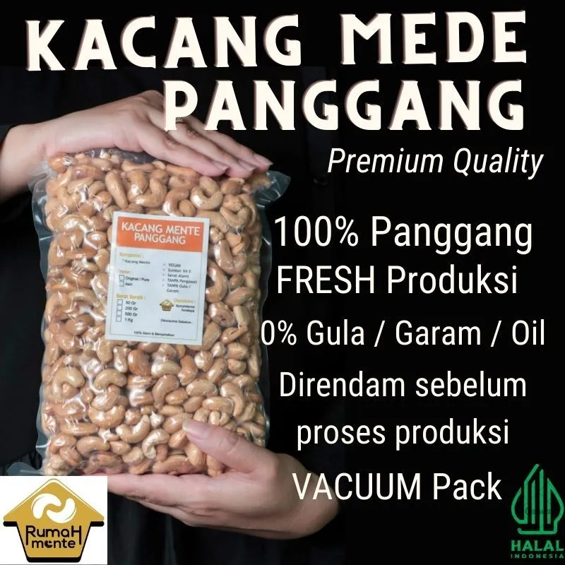 KACANG METE UTUH MATANG OVEN PANGGANG RASA PURE 1KG ROASTED CASHEW PLAIN UNSALTED