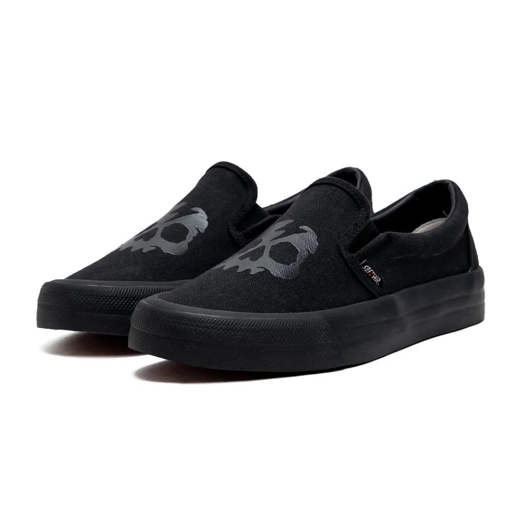 SABA Slip On Skull All Black - Sepatu Sneakers Casual Pria Wanita | Simple, Nyaman & Kekinian SK 02