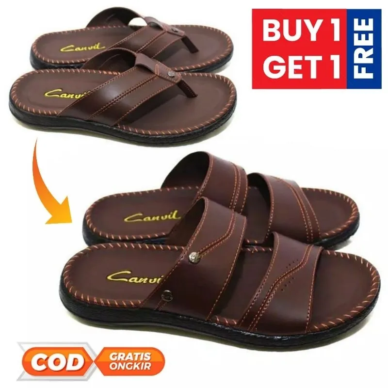 PROMO BELI 1 PASANG GRATIS 1 PASANG BUY1 GET1 SANDAL PRIA FREE BOX SANDAL KULIT KARET VIRAL SANDAL KASUAL PRIA FORMAL