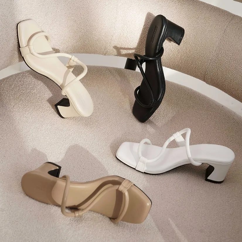 Nakedsol Willow Block Heels (Black, White, Oat, Almond) Sepatu Wanita Kerja Casual Pesta | Hak Tinggi 5cm Aksen Tali