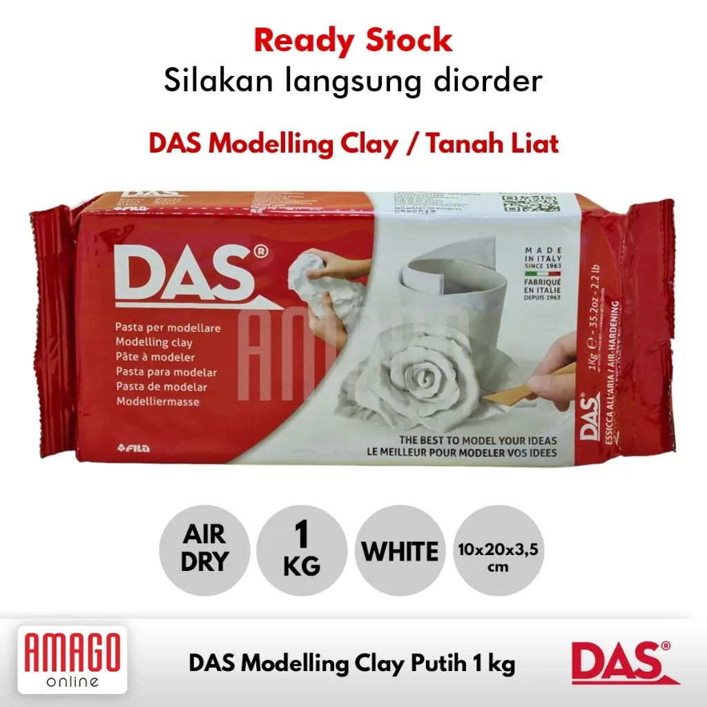 DAS Modelling Clay WHITE PUTIH Tanah Liat Kerajinan Tangan untuk Prakarya tanpa Oven 1 Kg - 387500