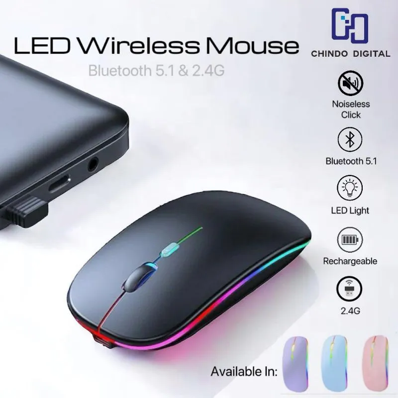 Mouse Bluetooth Rechargeable Wireless Mouse Ultra-thin Silent LED Colorful Backlit