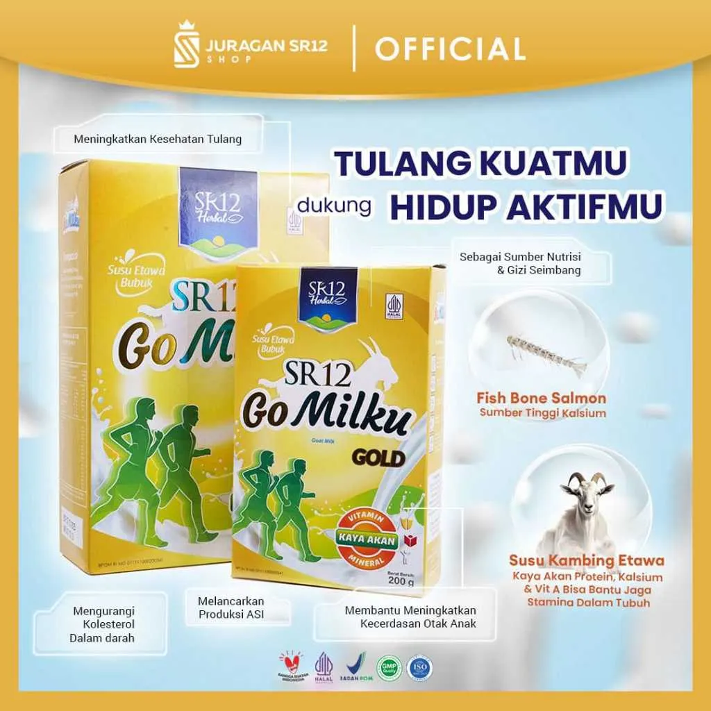 Gomilku Gold SR12 Susu Kambing Etawa Bubuk Original Untuk Asam Lambung Kolesterol Tinggi Nyeri Sendi