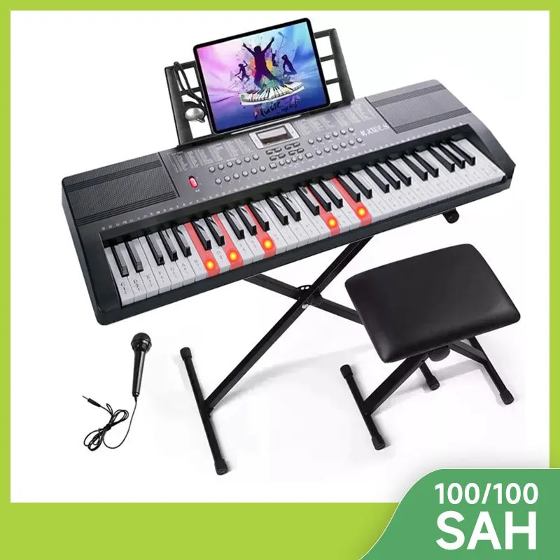 PLAYOU 61Key Digital Electric Dewasa Piano Keyboard & Sheet Music Stand Keyboard Elektronik Portabel Untuk Pemula