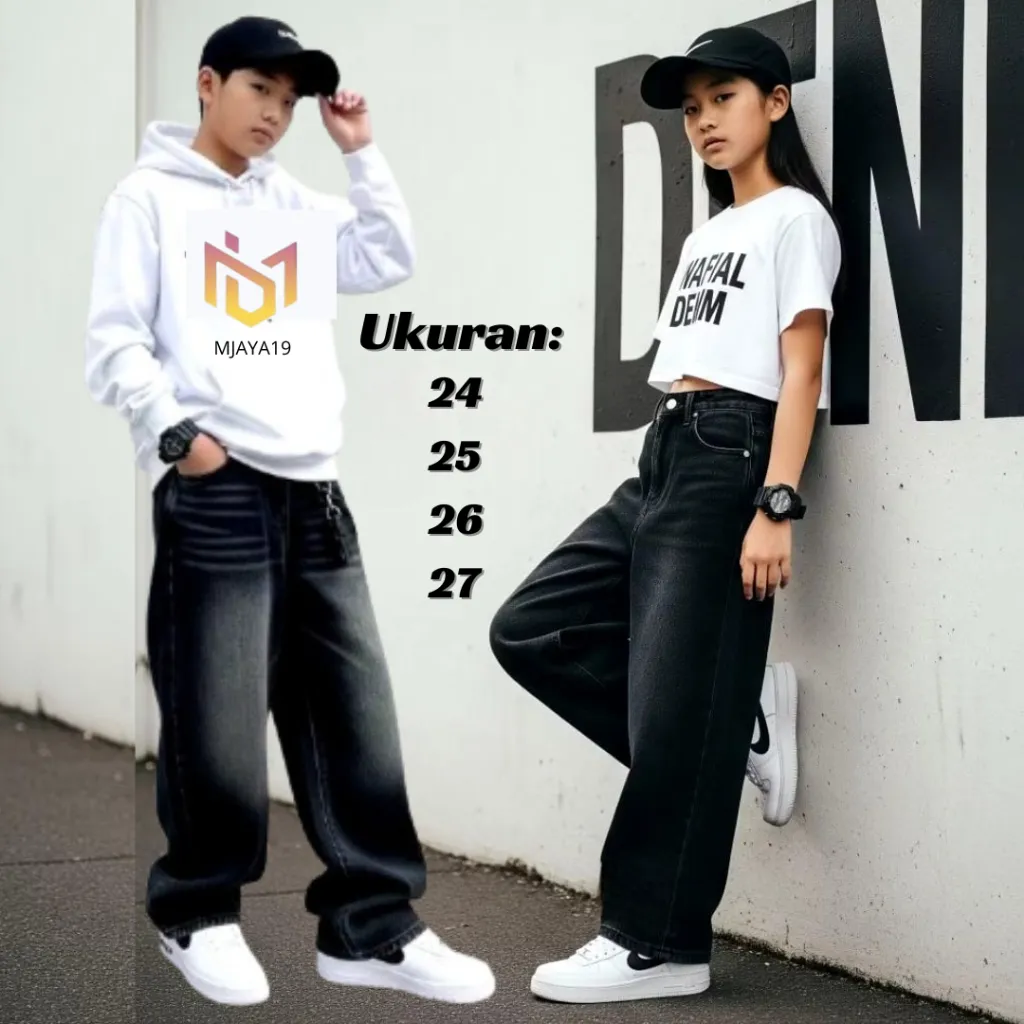 Unisex Celana Skena Anak Laki Laki Jeans Panjang Baggy Loose Gombrang Korean Style Polos Hitam