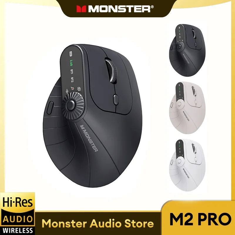 Monster M2 PRO 2.4G Mouse Wireless Bluetooth Vertical Ergonomic Dual Mode 2.4G+BT Four Dpi Switch 500mAh Large Battery