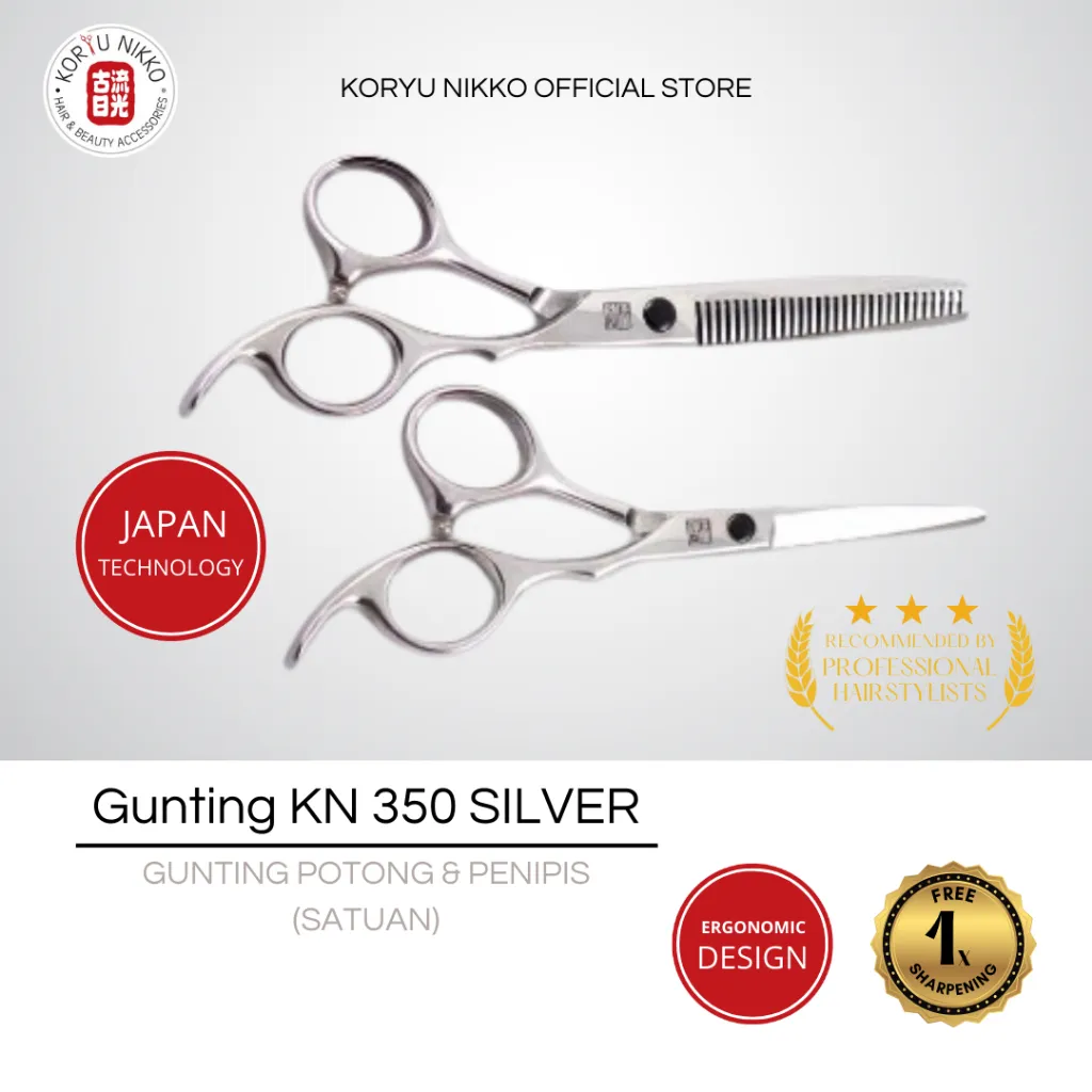 Koryu Nikko KN 350 (Beli Satuan) Silver | Gunting Rambut Professional | Hair Cutting Scissors / Gunting Penipis Salon - Tajam, Presisi, Stainless Steel