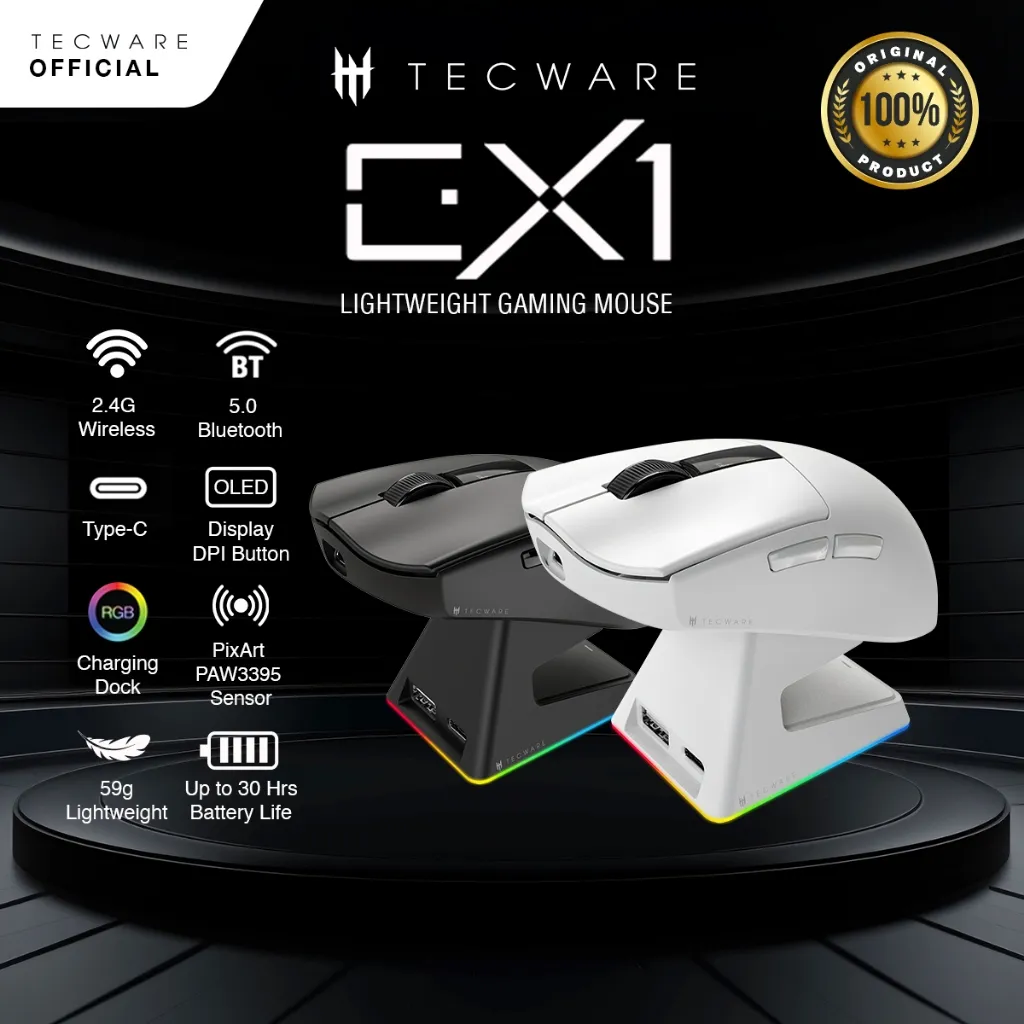 Tecware EX1 26k wireless mouse w/ OLED display and RGB charging dock