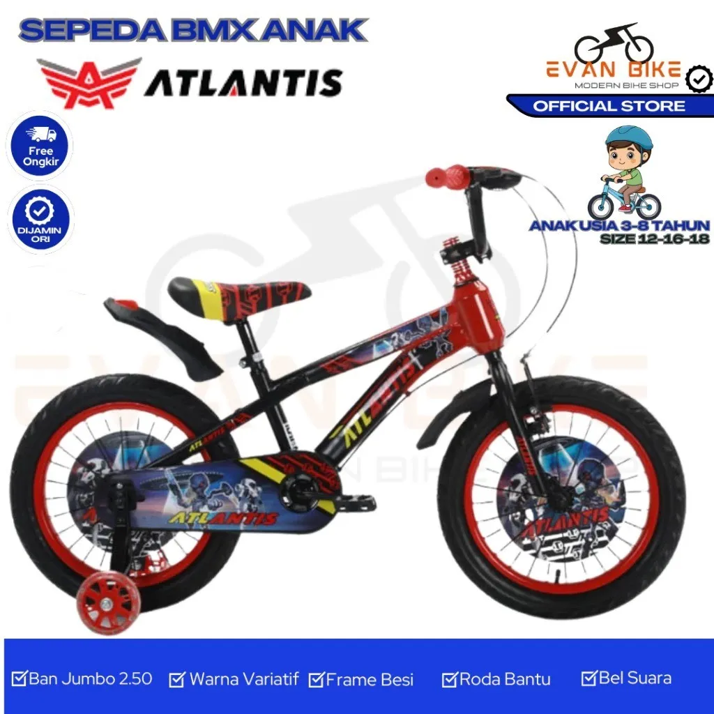Sepeda Anak BMX ATLANTIS 7.0 BAN JUMBO - fitur MUSIK DAN LAMPU (untuk anak Laki Laki usia 3-8 tahun)