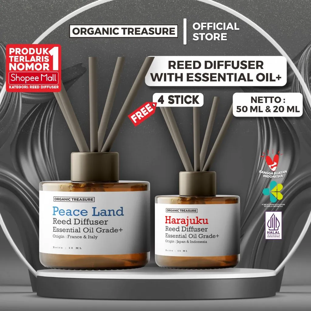 ORGANIC TREASURE - Reed Diffuser with Essential Oil Grade+ All Variant Best Seller [FREE 4 STCICK]