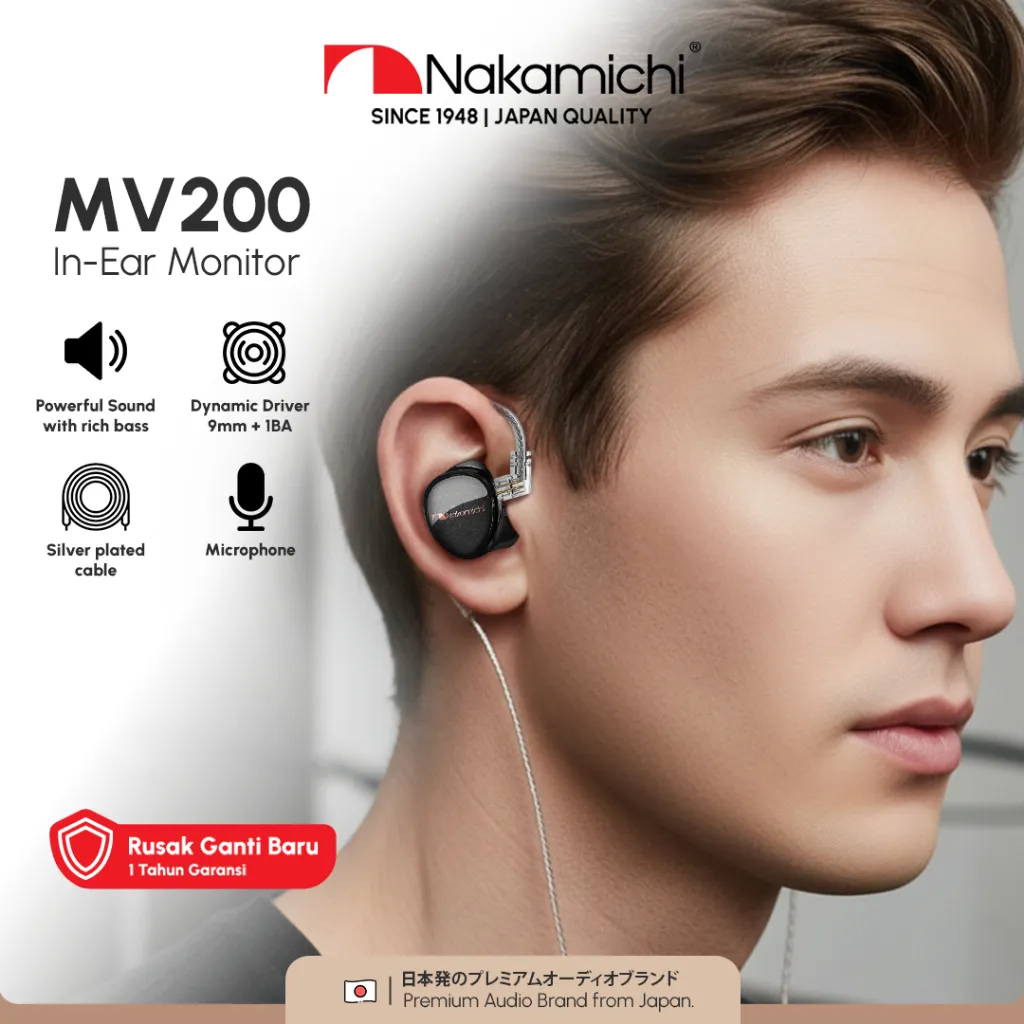 Nakamichi MV-200 HD IEM 1 DD 1 BA Wired Earphone In Ear Monitor Mic
