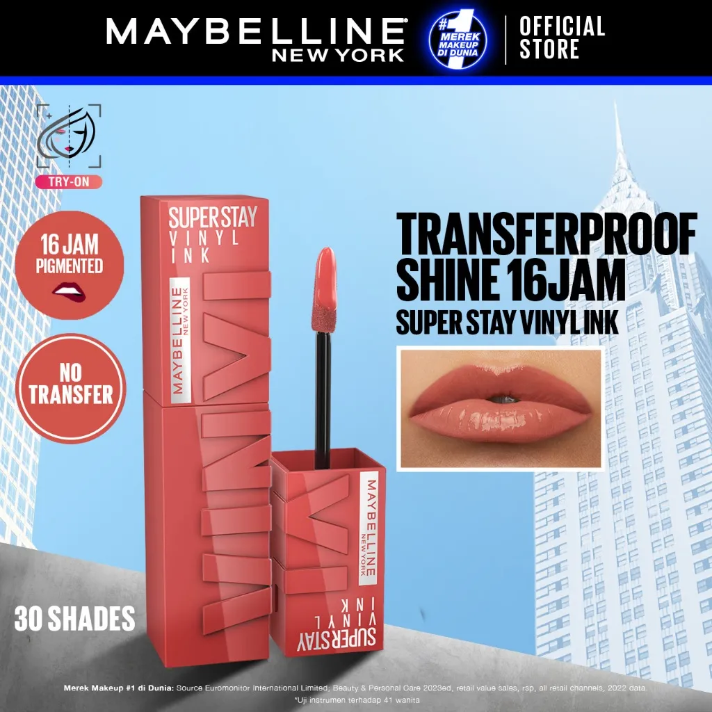 MAYBELLINE OFFICIAL Superstay Vinyl Ink 4.2 ml - Shiny Pigmented Liquid Lipstik Lipstick Make Up Lipcream Longlasting Waterproof Tahan Lama 16 Jam Lipstik Lipgloss Lipbalm Liptint