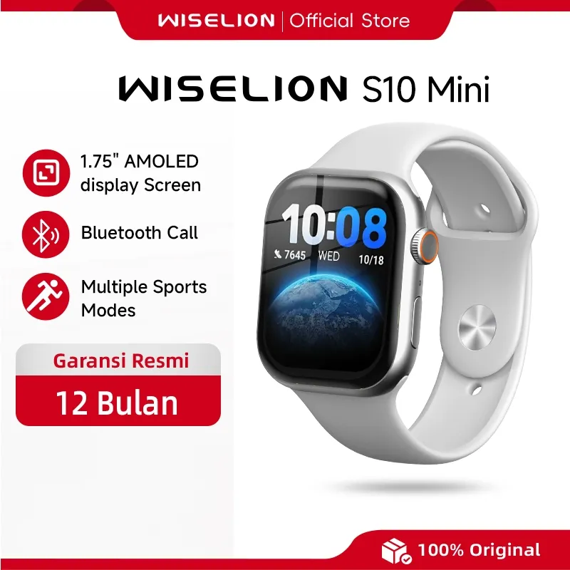 WISELION S10 Mini Smartwatch Jam Tangan Pria Wanita 1.75" Layar HD Health & Sleep Monitoring Panggilan Bluetoot Waterproof Multi Sport Modes Android iOS