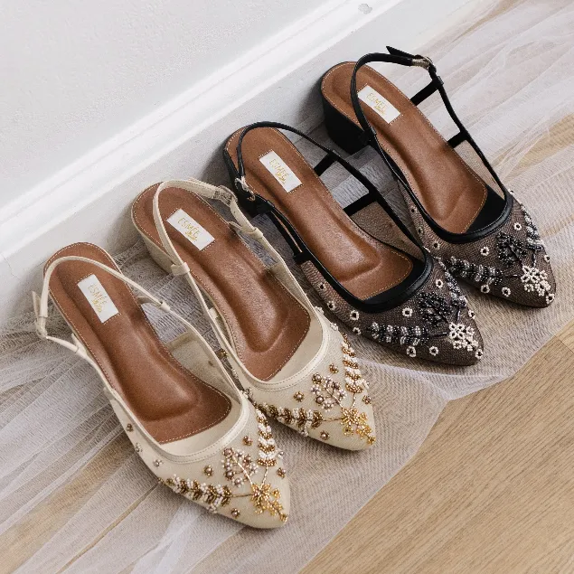 ESMEE STUDIO - NAZRA HEELS  | Sepatu Wanita | Heels Wanita | Heels Wedding | Heels Kondangan | Payet | 5cm Block Heels