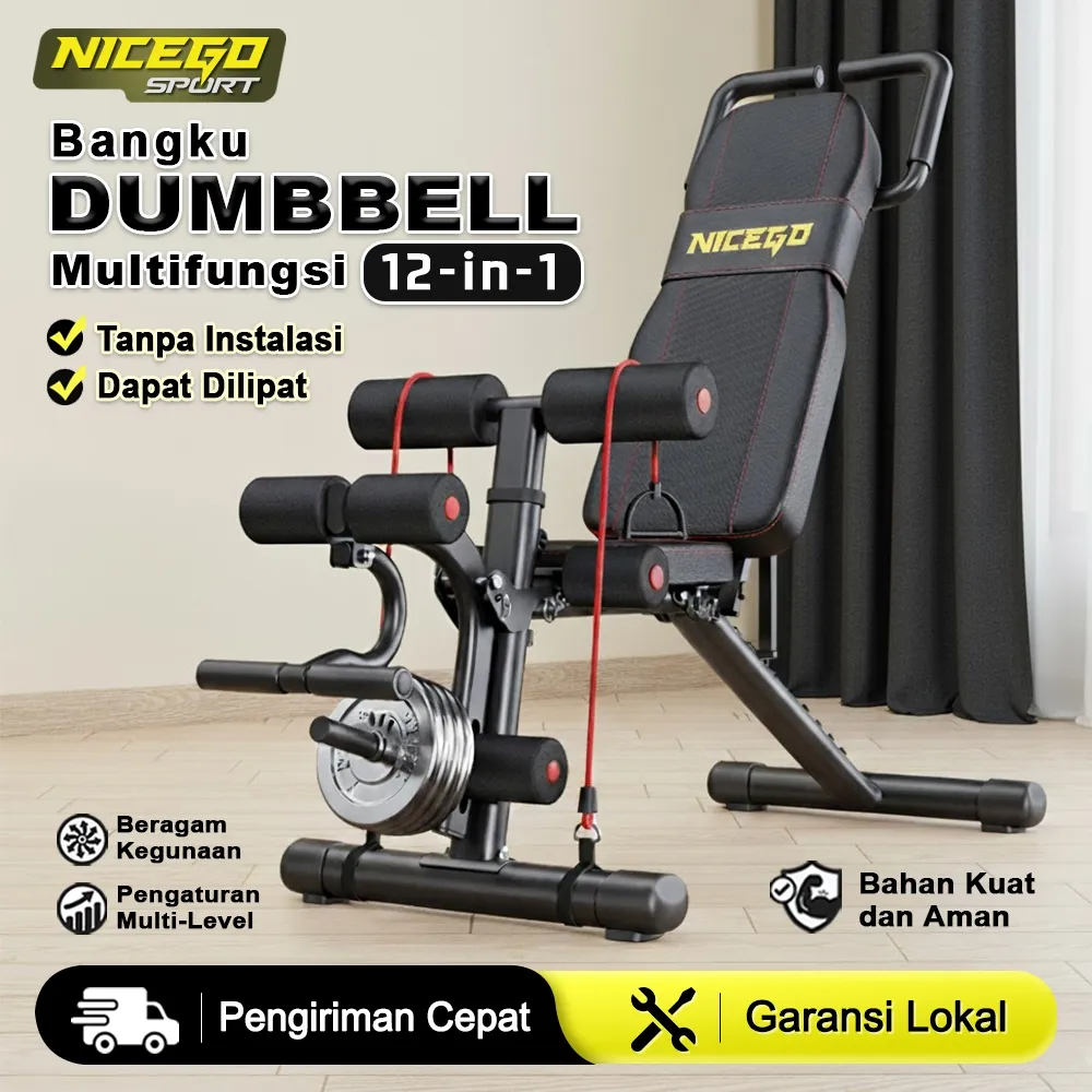 NICEGO SPORT Sit Up Bench Adjustable Folding Weightlifting Bench Bangku Dumbbell Multifungsi