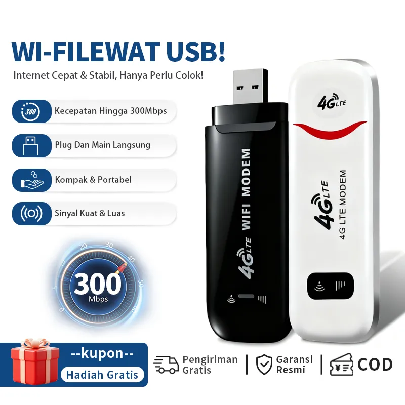 Fyrazo Modem WiFi 4G LTE Mini Portable Daya Tilie Pocket WiFi 150 Mbps Mendukung Semua Kartu SIM Operator untuk Perjalanan Putih Adaptor Charger Device Router