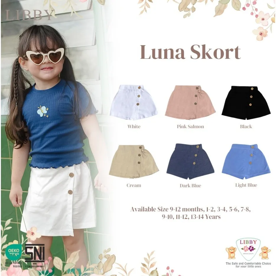 LIBBY Luna Skort | Rok Celana Polos Stylish Fashion Anak Bayi Balita Perempuan 9 12 1 2 3 4 5 bulan Tahun