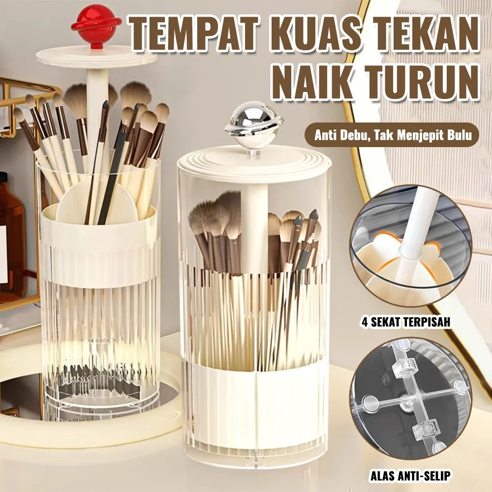 Tempat Kuas Makeup Organizer Kotak Penyimpanan Kuas Kosmetik Brush Tekan Dan Angkat Kotak Kuas Rias