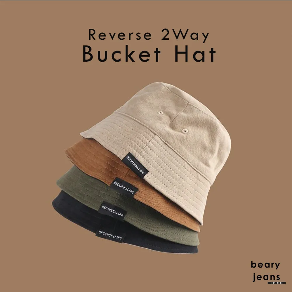 BEARY JEANS BJ054 | Bucket Hat Topi Double Side 2 Sisi BECAUSF & LIFE Cap Topi Bulat Bahan Kain Bolak -Balik Premium Import