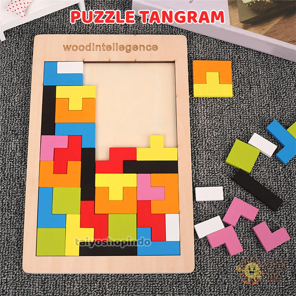 TAIYO Puzzle Kayu Tangram Tetris Russian Block Edukasi Shape Wood Intelligence Mainan Anak