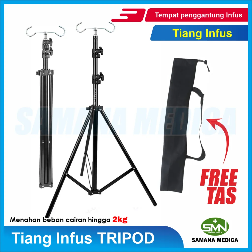 Tiang Infus Tripod Aluminium Kaki 3 - Tiang Infus FREE TAS Tripod Kualitas Premium GANTUNGAN FULL BESI  - Beban max 2kg