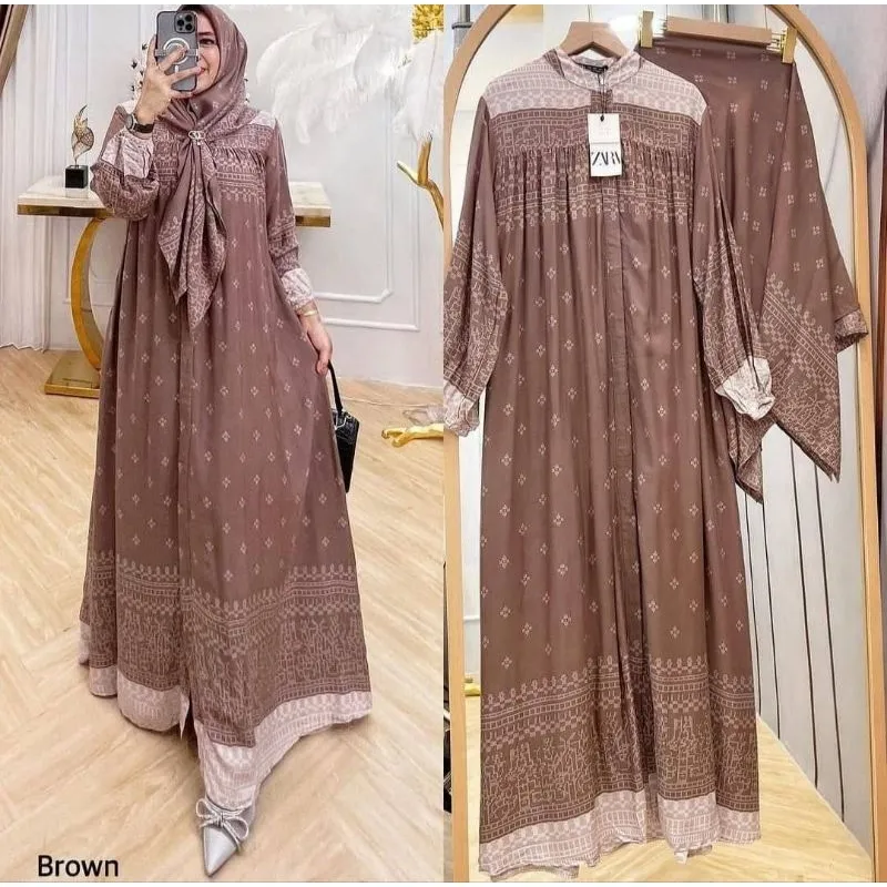 Gamis set hijab rayon diamond ori kombinasi - Gamis set hijab - Gamis rayon premium - Gamis Kekinian