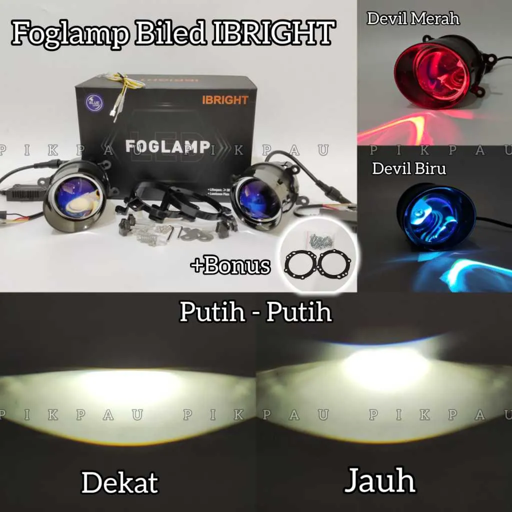 IBRIGHT Sepasang Lampu Foglamp 3 Inc Blue Lens C990 & ZE FOG 4 Dengan Devil eye Foglamp Honda Dan Toyota