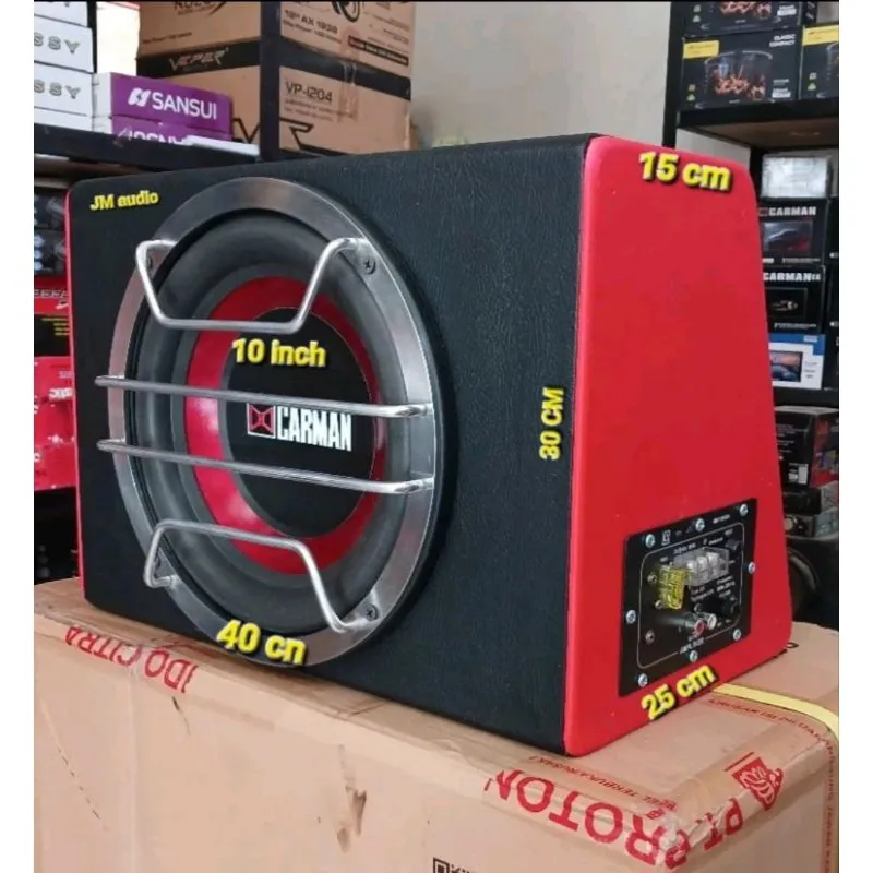 Subwoofer Active bass box 10inch petak universal Carman CM-1078 max 350 Watt 12volt ( Mobil)