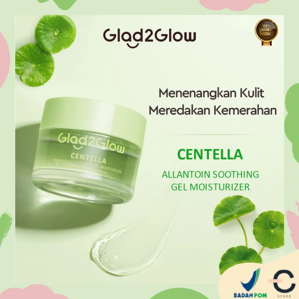 [ORI BPOM] GLAD2GLOW Centella Allantion Soothing Moisturizer Gel 30g 55g | Pelembab Wajah Berjerawat | Menjaga Skin Barrier | G2G