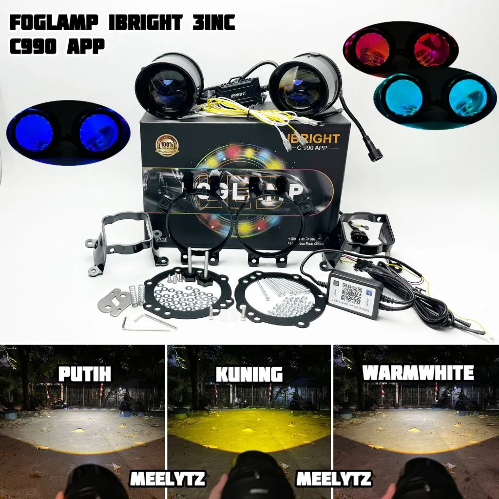 IBRIGHT - Sepasang Foglamp 3inc  IBRIGHT Upgrade Honda dan Toyota Blue Lens C990 Bonus Breket Foglamp Universal