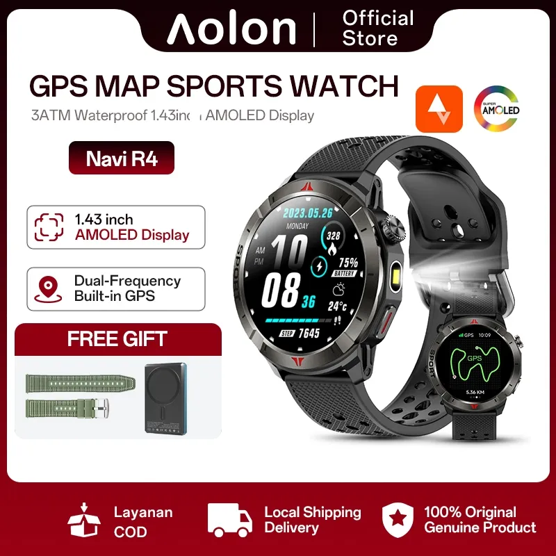 Aolon Navi R4 New Smartwatch Dual GPS 6-satellite Positioning Track Map Compass Altitude IP68 Waterproof Smart Watch Esportivo