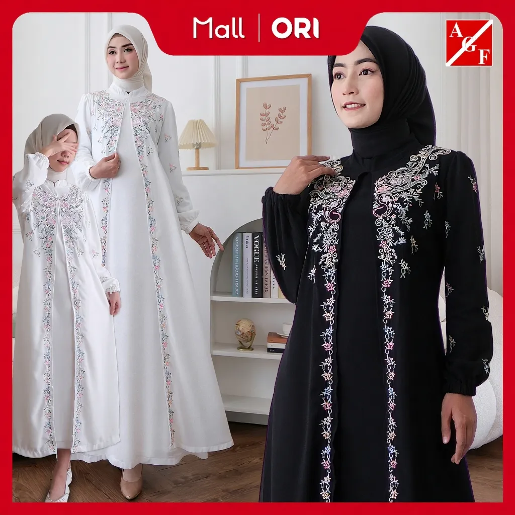 Agnes Hijab - Aiza Dress Gamis Putih Lebaran 2026 Terbaru Bordir Bunga Baju Muslim Wanita Abaya Hitam Gaun Pesta Kondangan Mewah Simple Elegan Haji Umroh 850