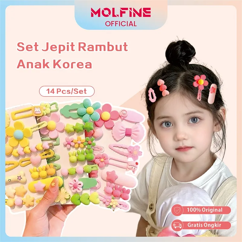 MOLFINE Jepit Rambut Anak-anak Baru Korea/ Jepit Rambut Kartun Lucu 14 Pcs / Set Klip Rambut Samping Bermotif Lucu