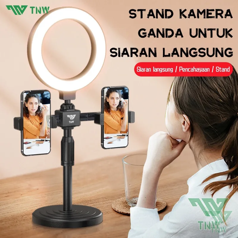 TNW Ring light 16cm+Tripod +2 Holder HP Ring light Tripod Mini Stand HP Live stream Selfie Make Up Vlog Lampu