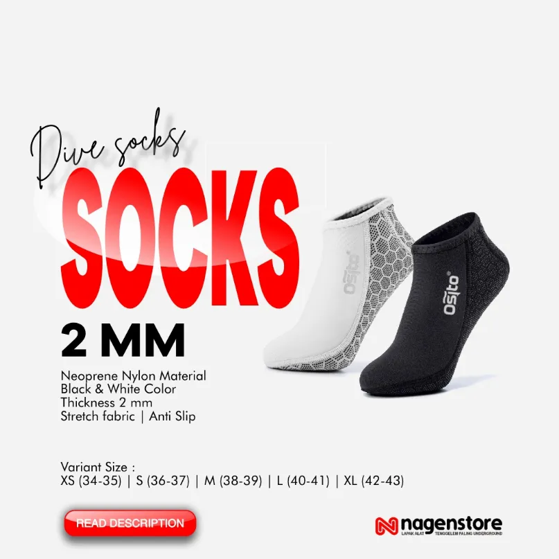 Sock Diving 2mm Socks Kaos Kaki Selam Diving Freedive Socks Neoprene Hitam Putih