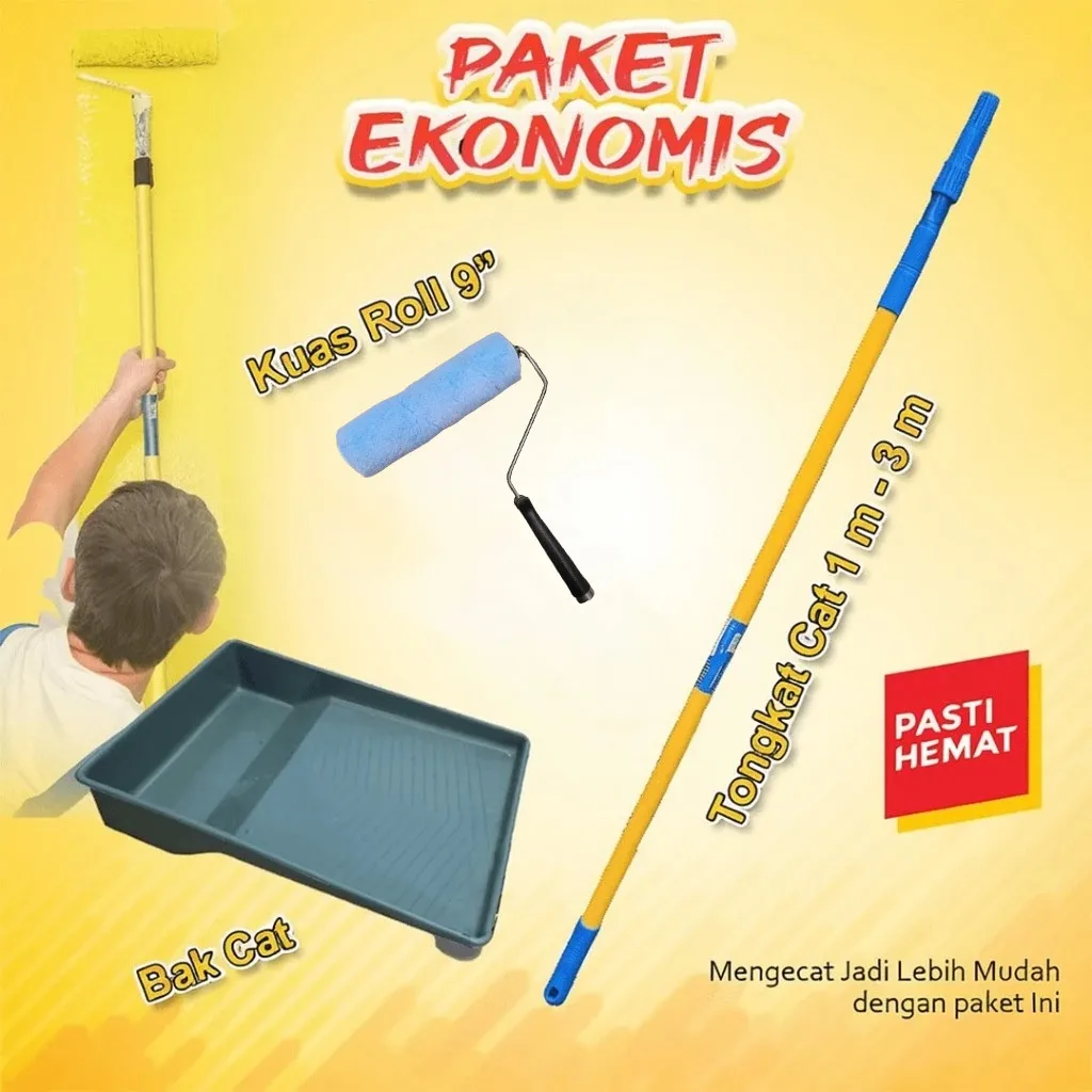 PAKET EKONOMIS | Alat Cat Tongkat Kuas roll dan Bak cat Murah Promo | kuas roll | bak cat | extension