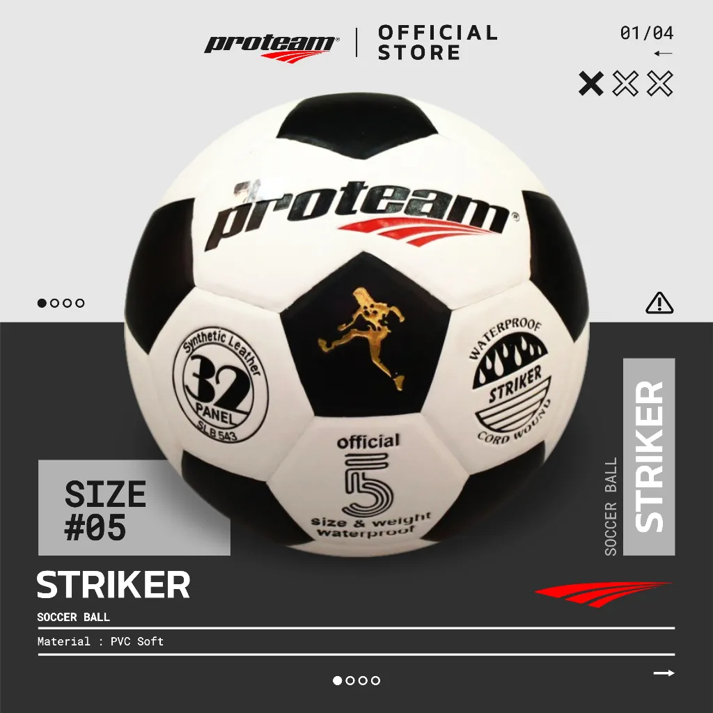 Bola Sepak Proteam Olahraga Soccer Ball Type Striker Black-White Original