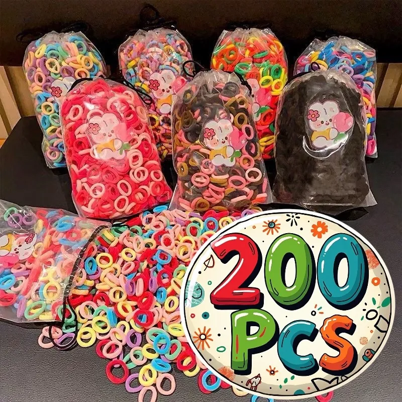 Ikat Rambut anak Donat Tebal isi 200 Pcs Karet rambut Kantong Pouch 200Pcs Perempuan warna warni