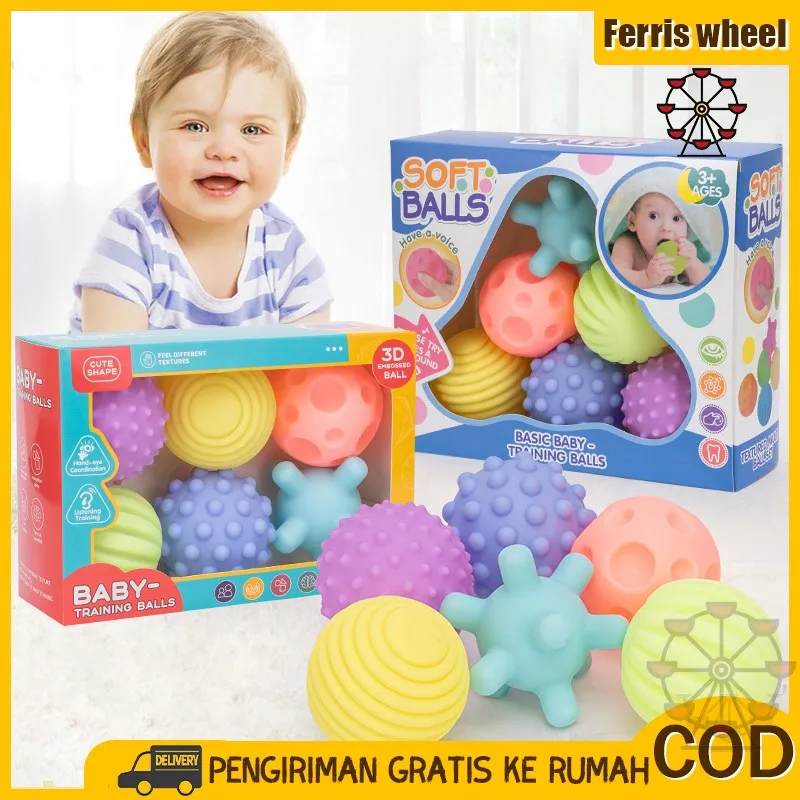 Ferris Wheel 6Pcs Mainan Mandi Bayi Bayi Pelatihan Sensorik Mainan Pijat Puzzle Bola